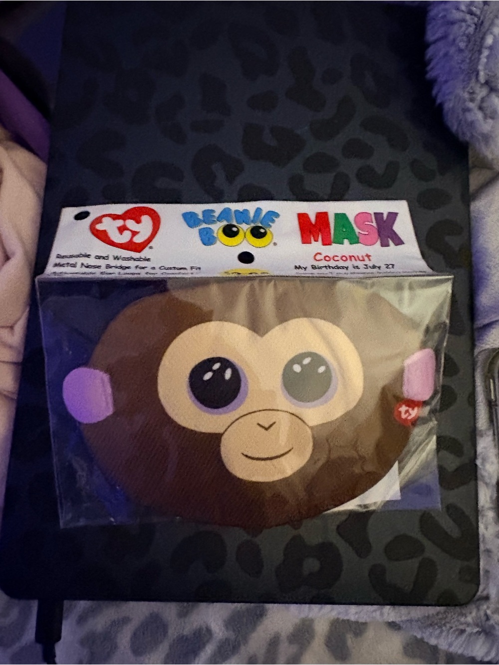 Ty Monkey Face Mask in Brown and Pink